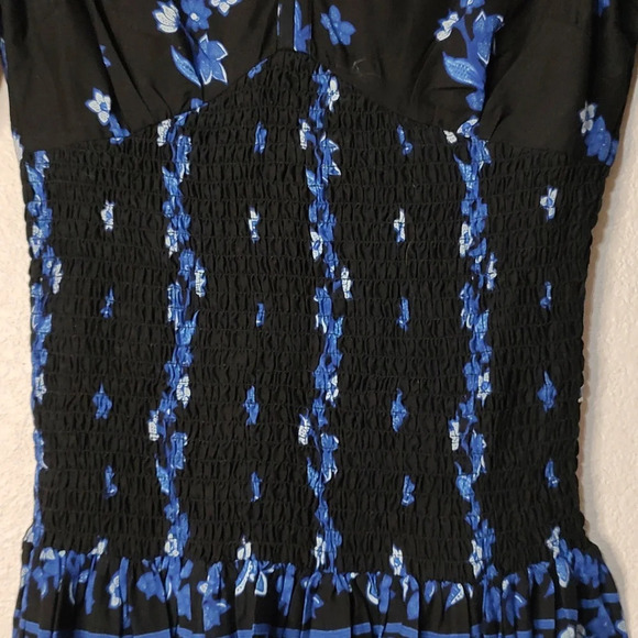 B-O-G Collection Black and Blue Long Sleeve Floral Dress Size XS - Picture 4 of 6